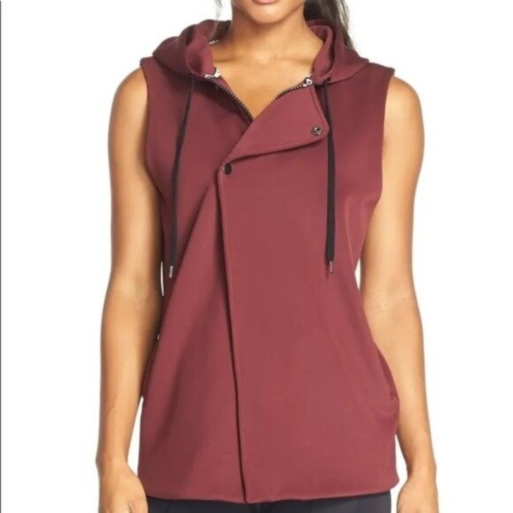 Rebecca Minkoff‎ Burgundy Hooded Mia Vest Full Zip Wine Womens Large Sleeveless
